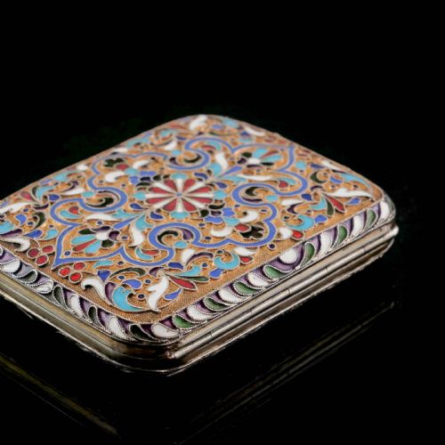 fig 6. Antique Imperial Russian Solid Silver Cloisonne Enamel Purse/Case - Zverev Nikolay Nikolayevich c.1900