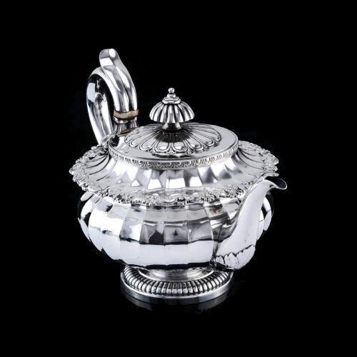 fig 6. Antique Georgian Solid Silver Teapot Fluted Design by John Bridge (Rundell, Bridge & Rundell) 1827 - Top Maker