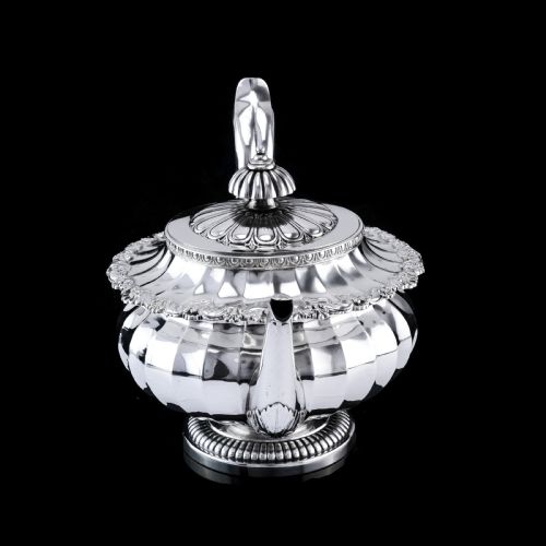 fig 7. Antique Georgian Solid Silver Teapot Fluted Design by John Bridge (Rundell, Bridge & Rundell) 1827 - Top Maker