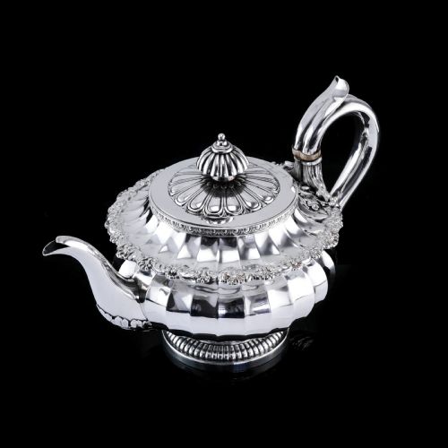 fig 8. Antique Georgian Solid Silver Teapot Fluted Design by John Bridge (Rundell, Bridge & Rundell) 1827 - Top Maker