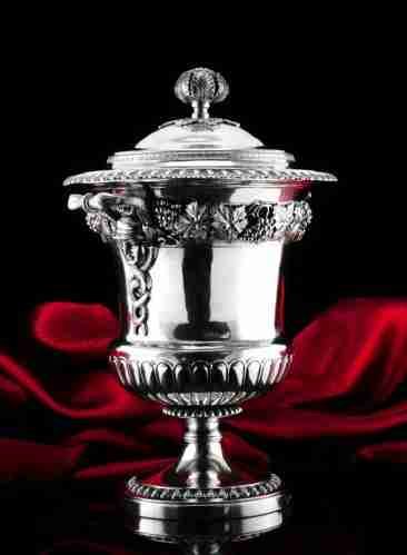 A Magnificent Antique Georgian Solid Silver Cup/wine Cooler Grapevine & Figural Design - J W Story & W Elliott 1811