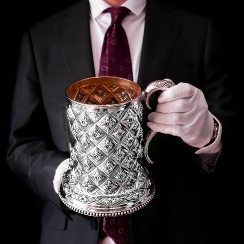 A Very Large Antique Victorian Solid Silver Tankard Abercorn/pineapple Design - Daniel & Charles Houle 1865