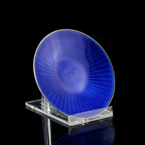 fig 2. Antique Solid Silver Blue Guilloche Enamel Pin Dish - Henry James Hulbert 1914