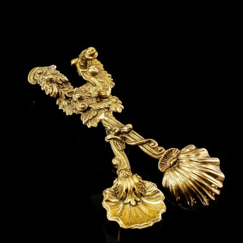 Antique Georgian Solid Silver Gilt Salt/coffee Spoons with Rococo Decoration - London, 1824/7