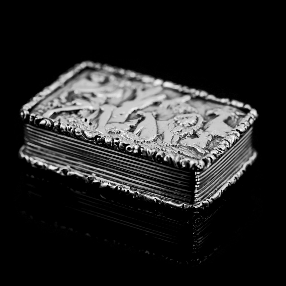 Rare Antique Georgian Solid Silver Vinaigrette Figural Scene with Animals & Harp 