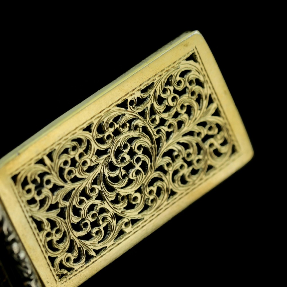 Rare Antique Georgian Solid Silver Vinaigrette Figural Scene with Animals & Harp 