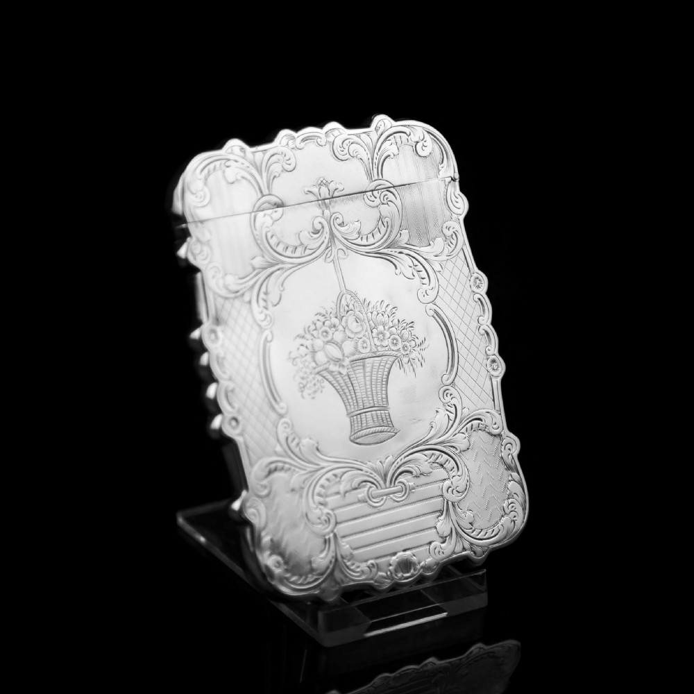 Antique Victorian Solid Silver Card Case with Floral Engravings - Taylor & Perry 1898 View II