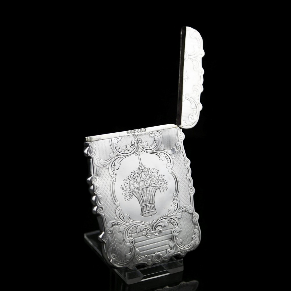 Antique Victorian Solid Silver Card Case with Floral Engravings - Taylor & Perry 1898 View IV