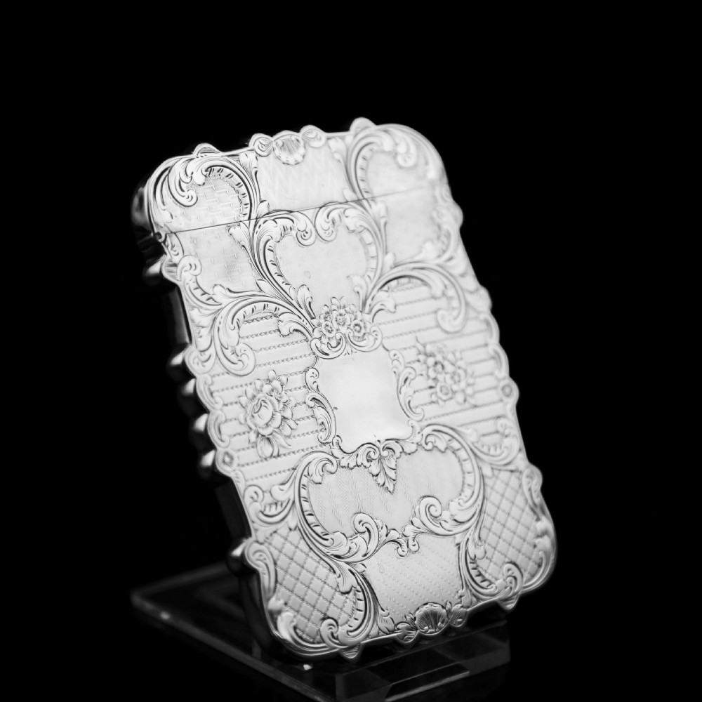 Antique Victorian Solid Silver Card Case with Floral Engravings - Taylor & Perry 1898 View V
