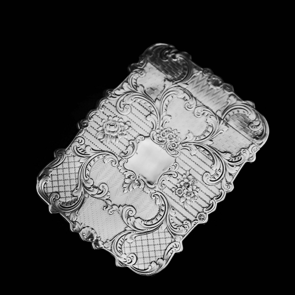 Antique Victorian Solid Silver Card Case with Floral Engravings - Taylor & Perry 1898 View VII