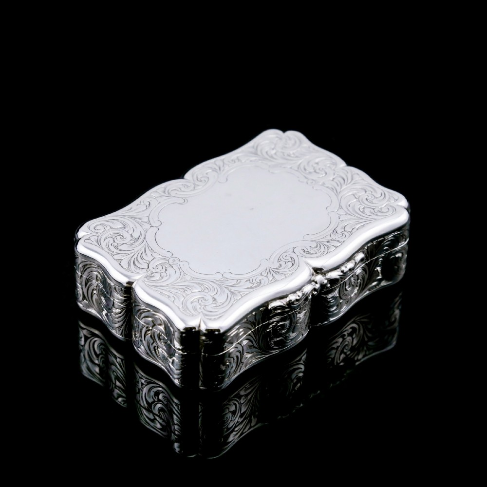 A Large Antique Victorian Solid Sterling Silver Table Snuff Box with Intricate Engravings - Edward Smith 1853 View II