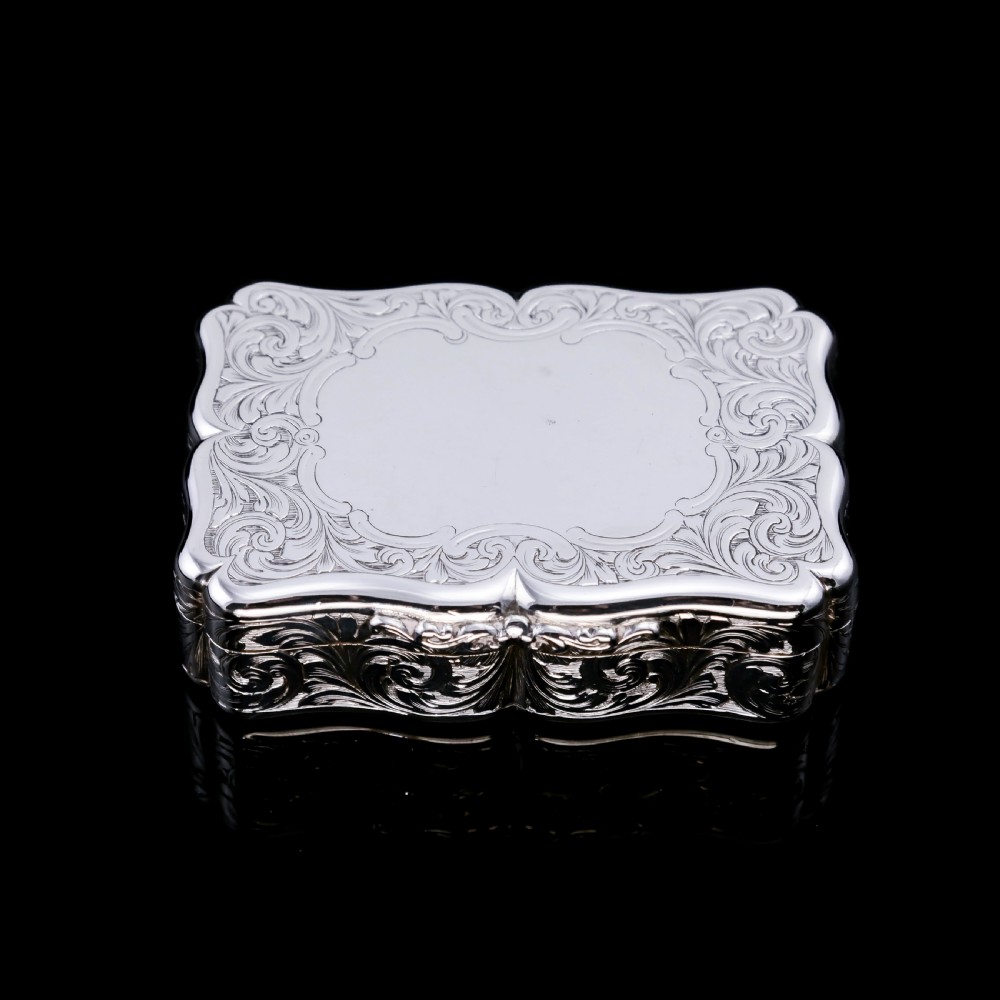 A Large Antique Victorian Solid Sterling Silver Table Snuff Box with Intricate Engravings - Edward Smith 1853 View III
