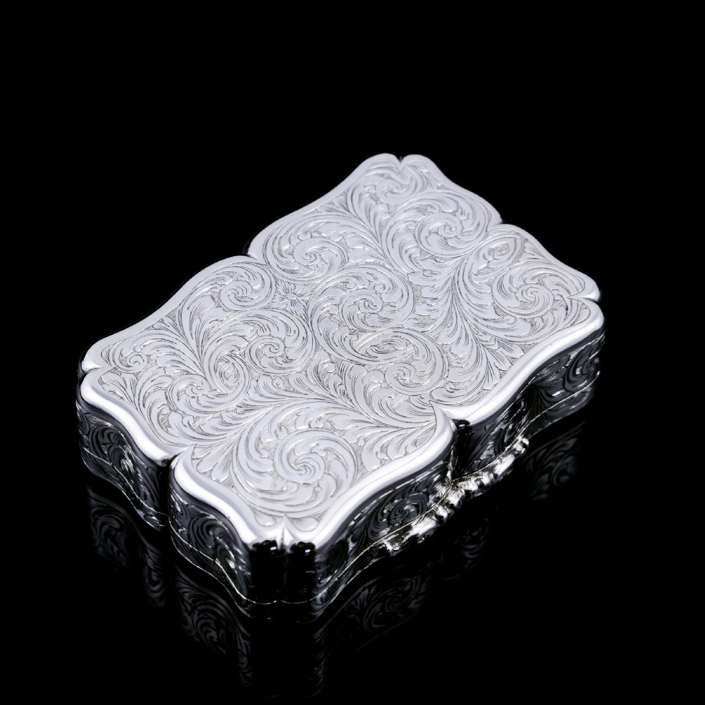 A Large Antique Victorian Solid Sterling Silver Table Snuff Box with Intricate Engravings - Edward Smith 1853 View V