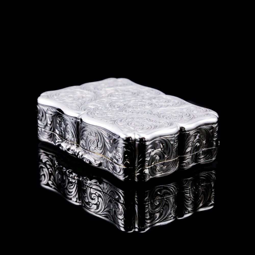 A Large Antique Victorian Solid Sterling Silver Table Snuff Box with Intricate Engravings - Edward Smith 1853 View VI