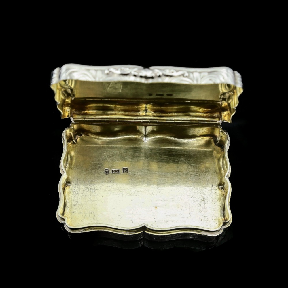 A Large Antique Victorian Solid Sterling Silver Table Snuff Box with Intricate Engravings - Edward Smith 1853 View X