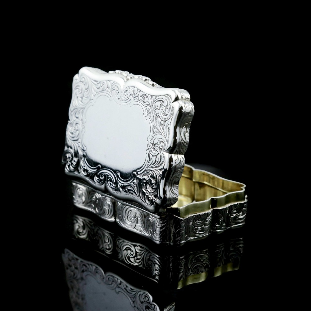 A Large Antique Victorian Solid Sterling Silver Table Snuff Box with Intricate Engravings - Edward Smith 1853 View XXX