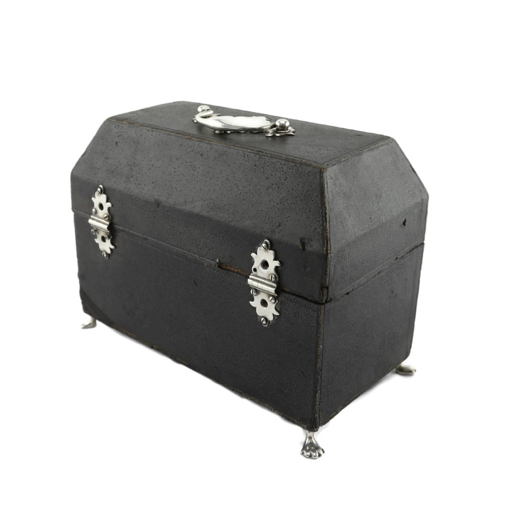 Antique Solid Silver Tea Caddy/Canister Set with Shagreen Box Case & Accessories - Peter (Pierre) Gillois 1759 View V