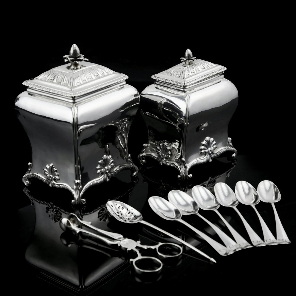 Antique Solid Silver Tea Caddy/Canister Set with Shagreen Box Case & Accessories - Peter (Pierre) Gillois 1759 View XI