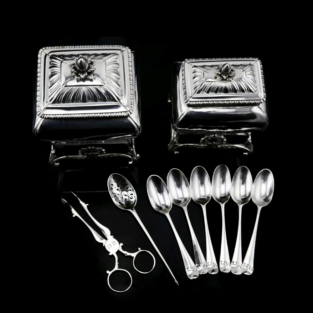 Antique Solid Silver Tea Caddy/Canister Set with Shagreen Box Case & Accessories - Peter (Pierre) Gillois 1759 View XIII