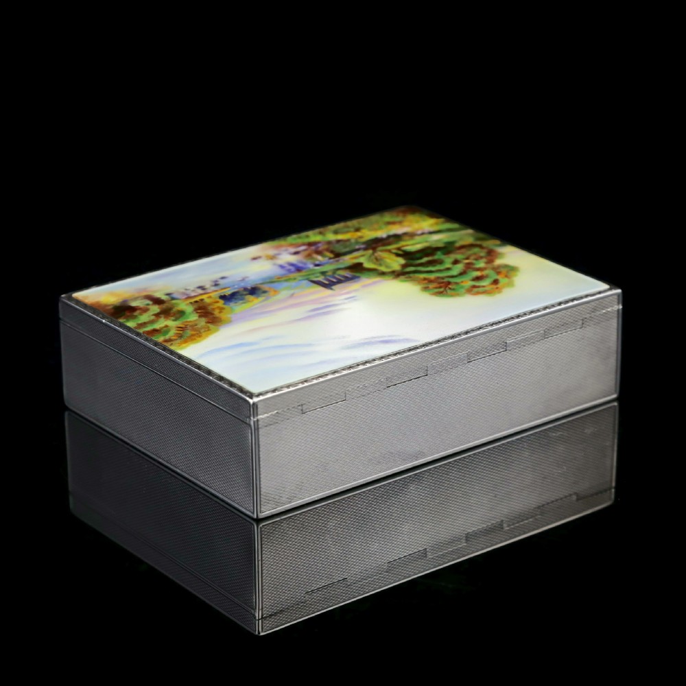 A Large Solid Silver Enamel Landscape Scene Box - London, AJ,1928 View IV