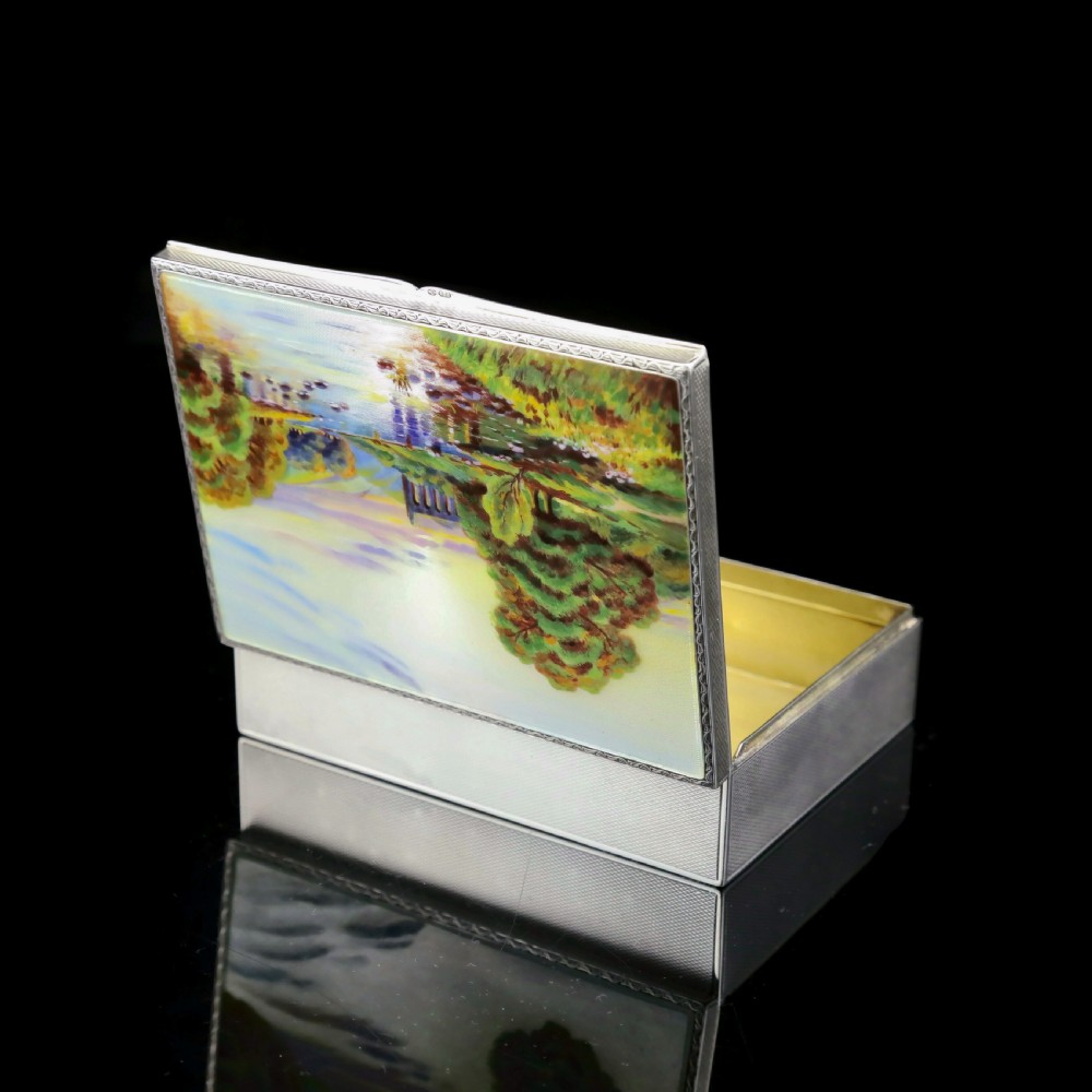 A Large Solid Silver Enamel Landscape Scene Box - London, AJ,1928 View XIII