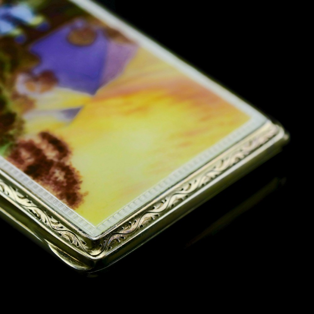 An English Solid Silver Enamel Cigarette Case with Landscape Scene - A.J.P London 1927 View XIII