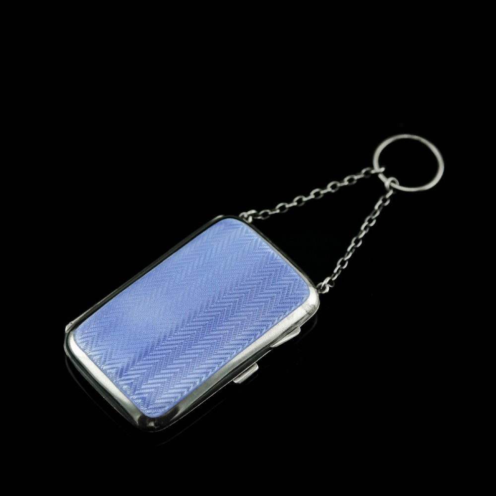 Antique Solid Silver Blue Enamel Guilloche Cigarette Case - Robert Chandler 1916 View IV