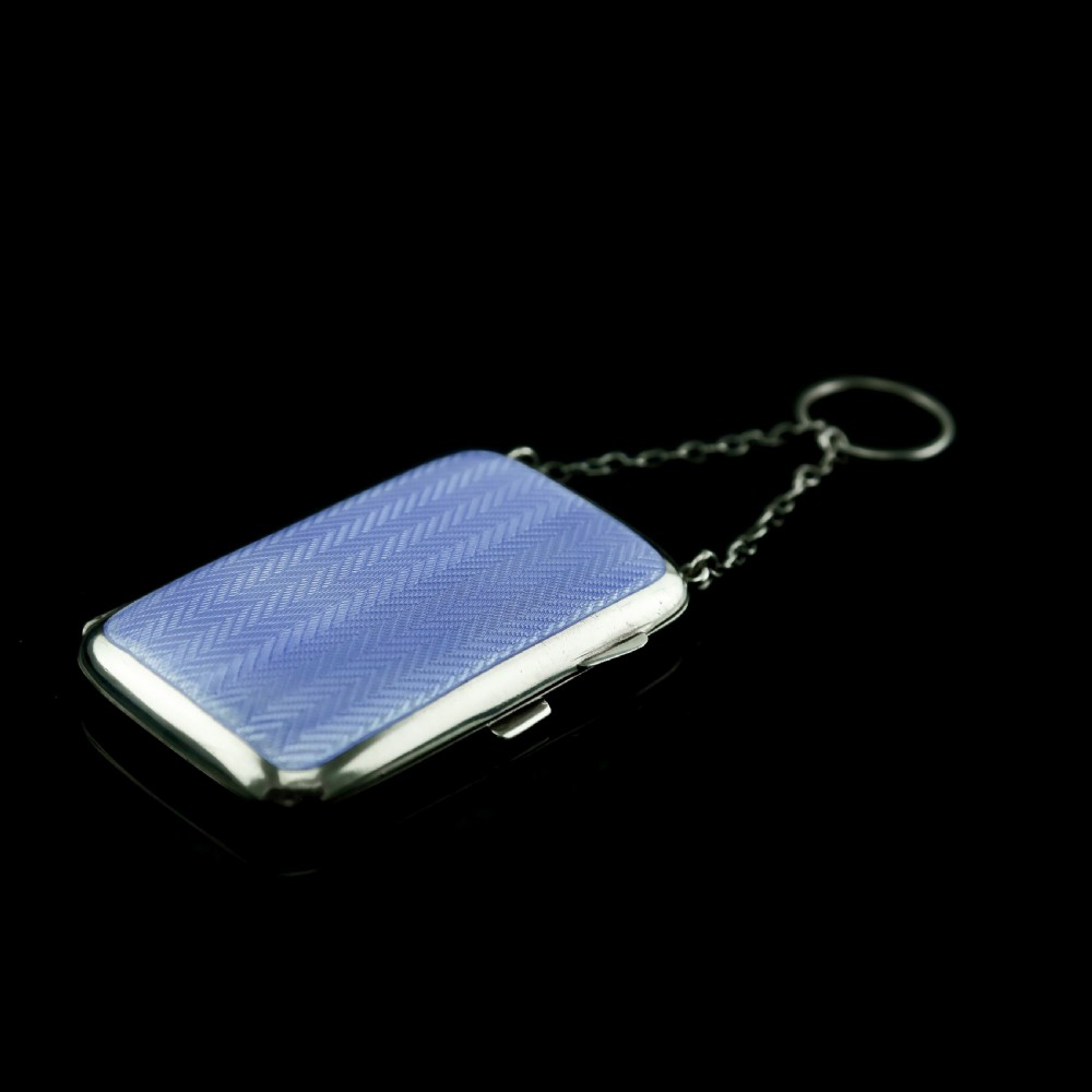 Antique Solid Silver Blue Enamel Guilloche Cigarette Case - Robert Chandler 1916 View VII