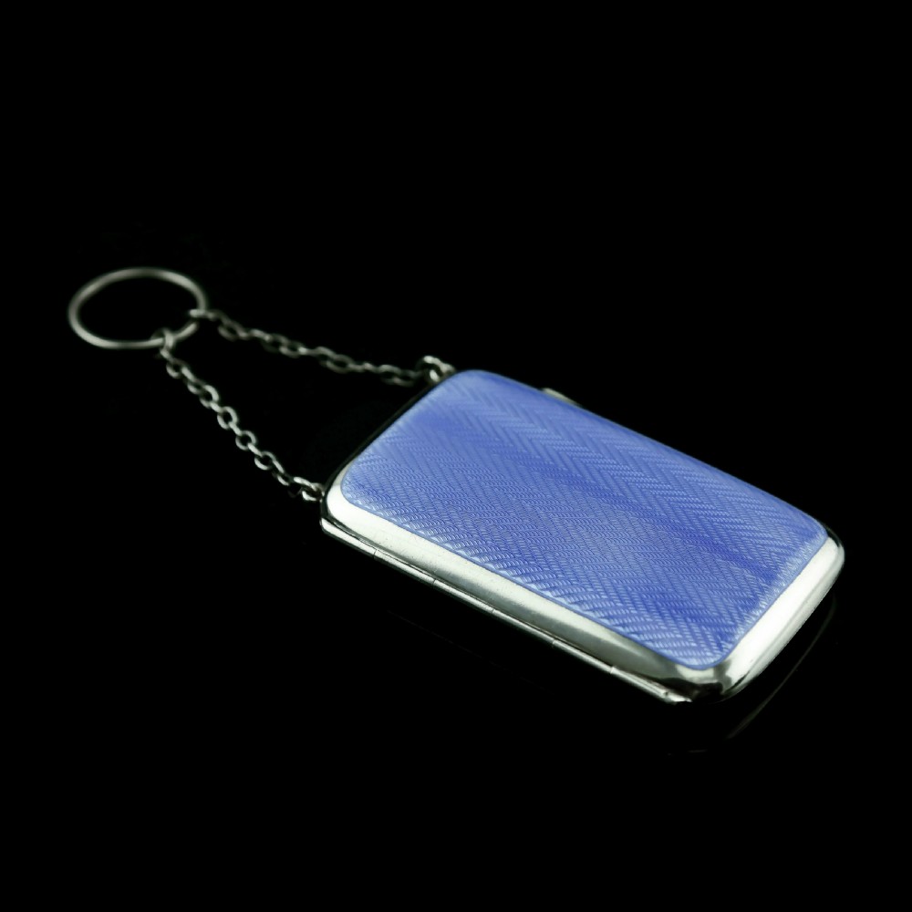 Antique Solid Silver Blue Enamel Guilloche Cigarette Case - Robert Chandler 1916 View VIII