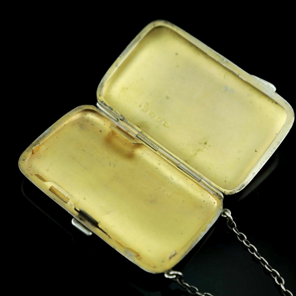 Antique Solid Silver Blue Enamel Guilloche Cigarette Case - Robert Chandler 1916 View XII
