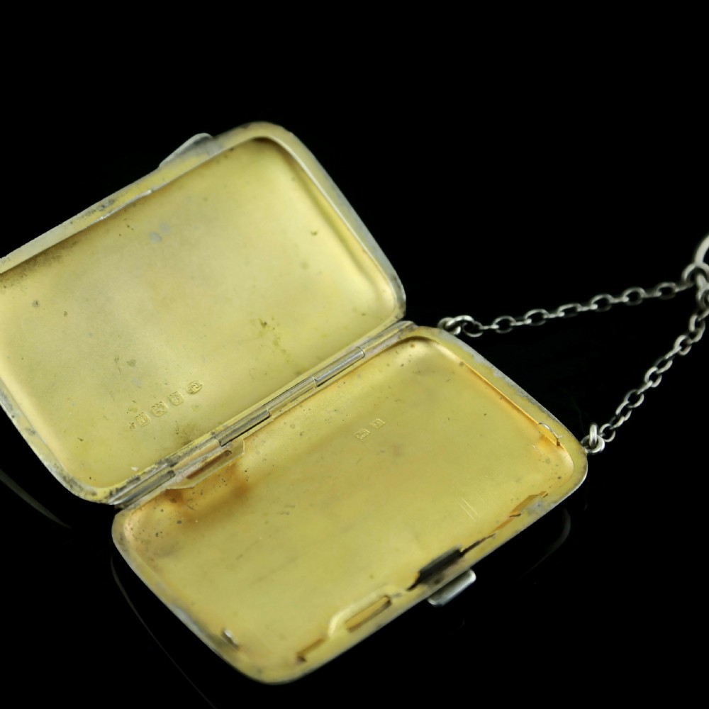 Antique Solid Silver Blue Enamel Guilloche Cigarette Case - Robert Chandler 1916 View XIV