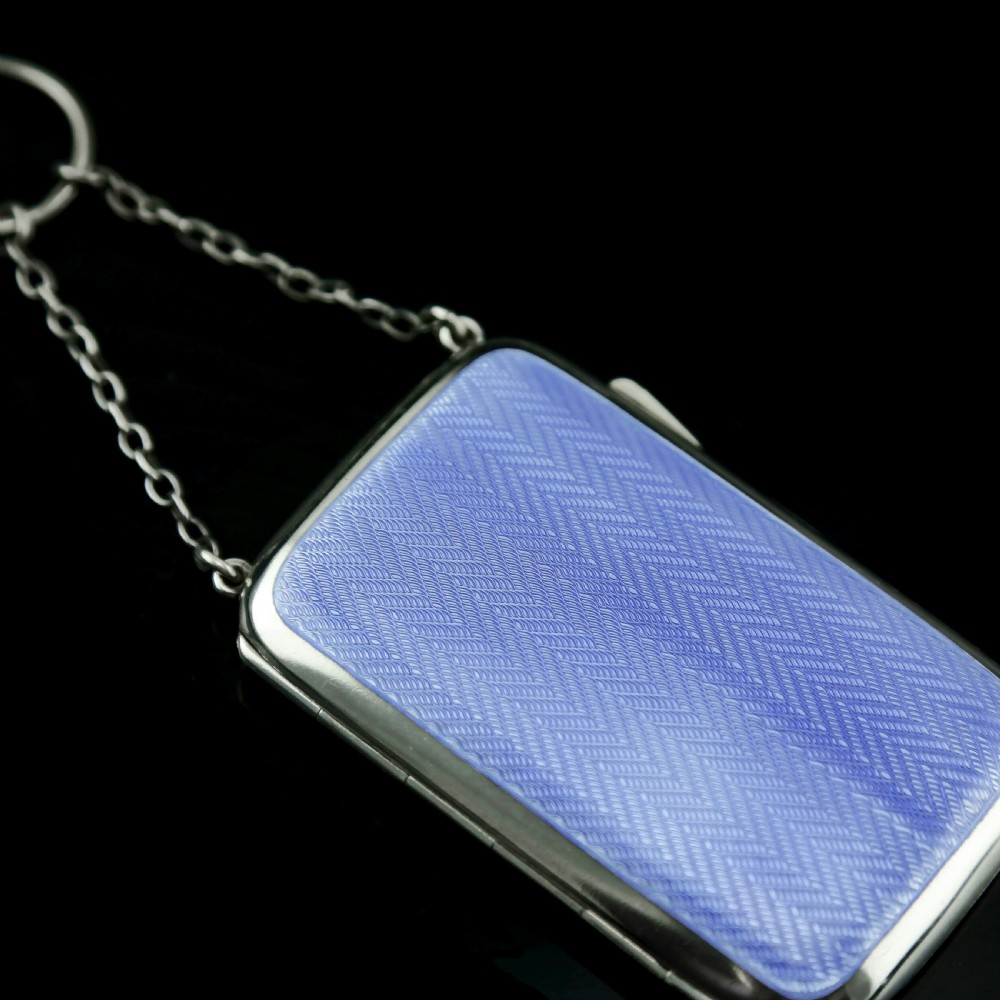 Antique Solid Silver Blue Enamel Guilloche Cigarette Case - Robert Chandler 1916 View XV