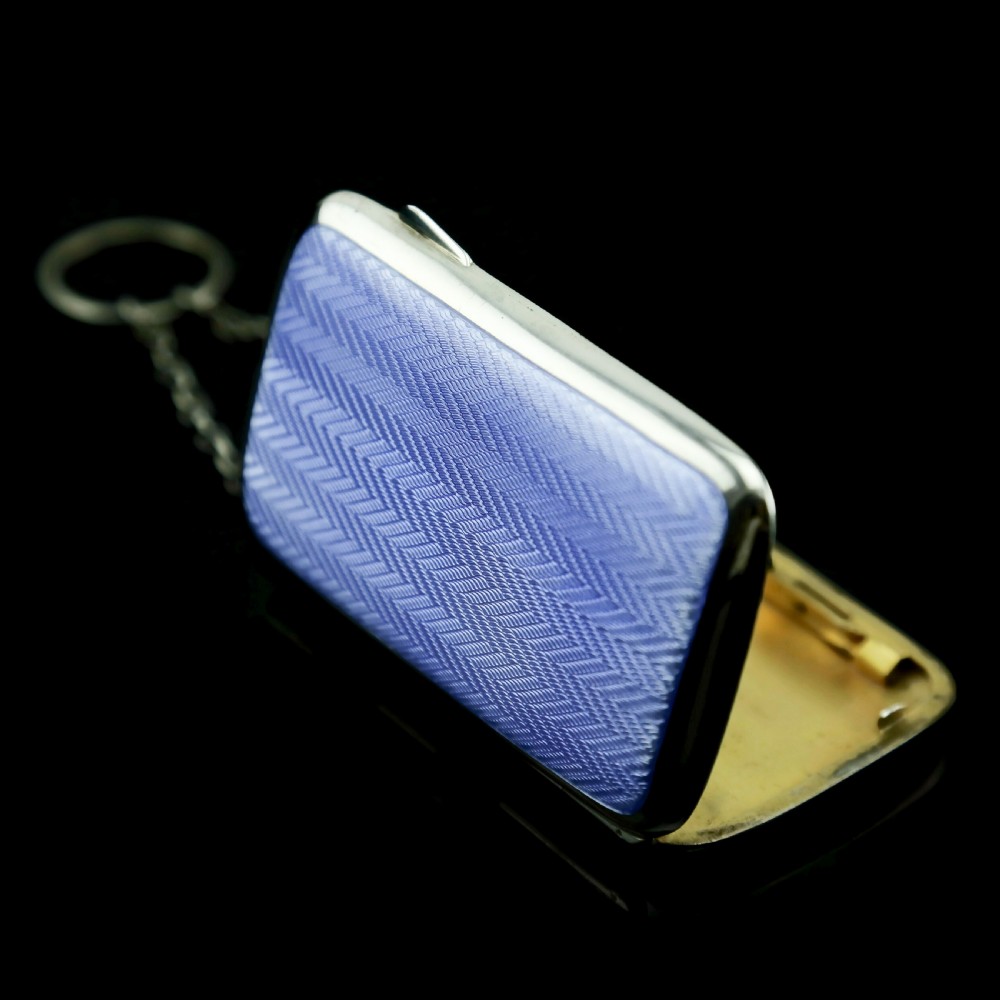 Antique Solid Silver Blue Enamel Guilloche Cigarette Case - Robert Chandler 1916 View XVI