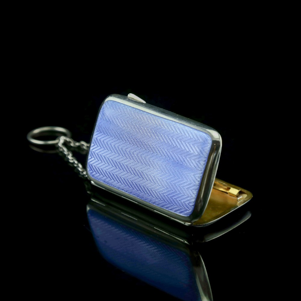 Antique Solid Silver Blue Enamel Guilloche Cigarette Case - Robert Chandler 1916 View XVII