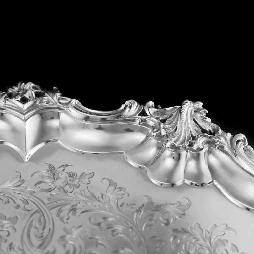 A Huge Solid Sterling Silver Victorian Two-Handled Tray with Cast Border & Fine Engravings - Barnard 1857 - 72cm (3.8kg) View XXVI