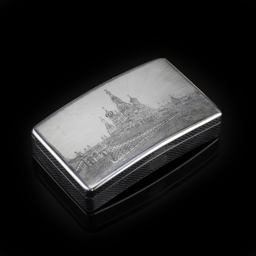 Antique Imperial Russian Silver Niello Snuff Box Kremlin Scene - Vasili Semenov 1863