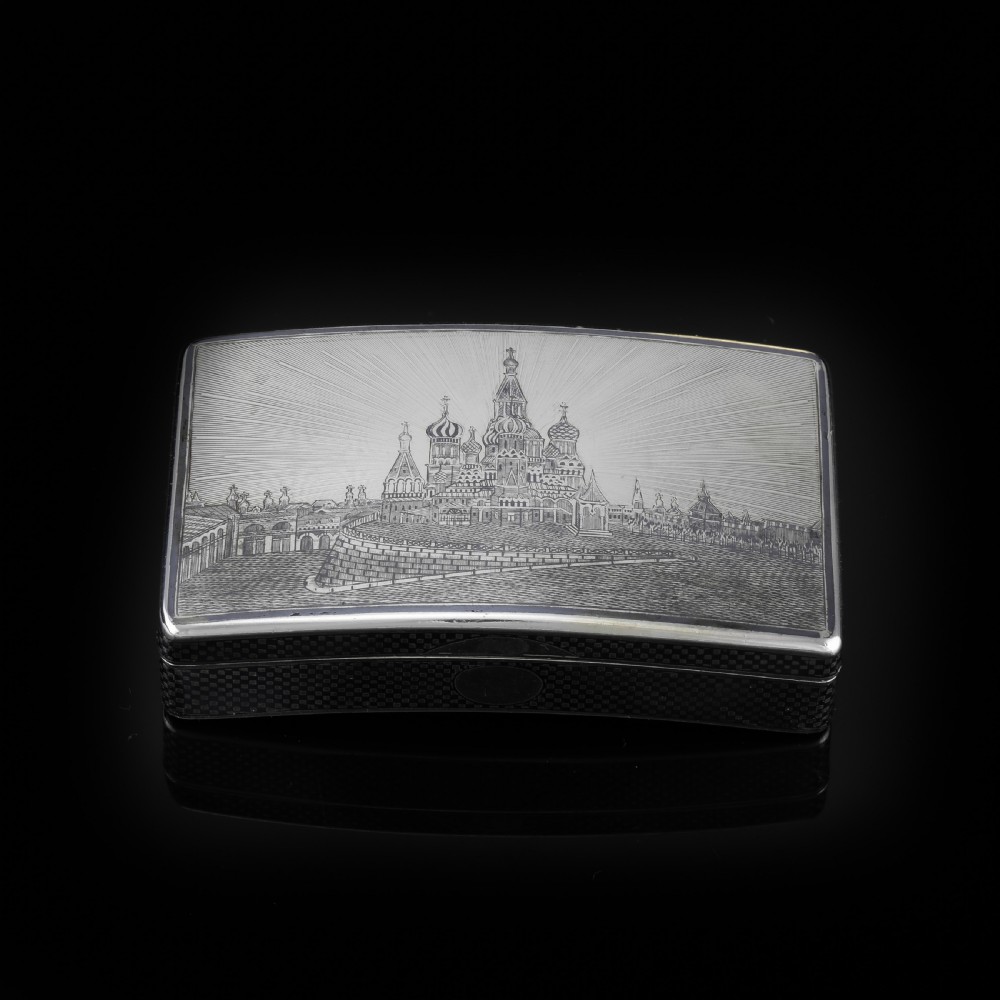 Antique Imperial Russian Silver Niello Snuff Box Kremlin Scene - Vasili Semenov 1863 View II