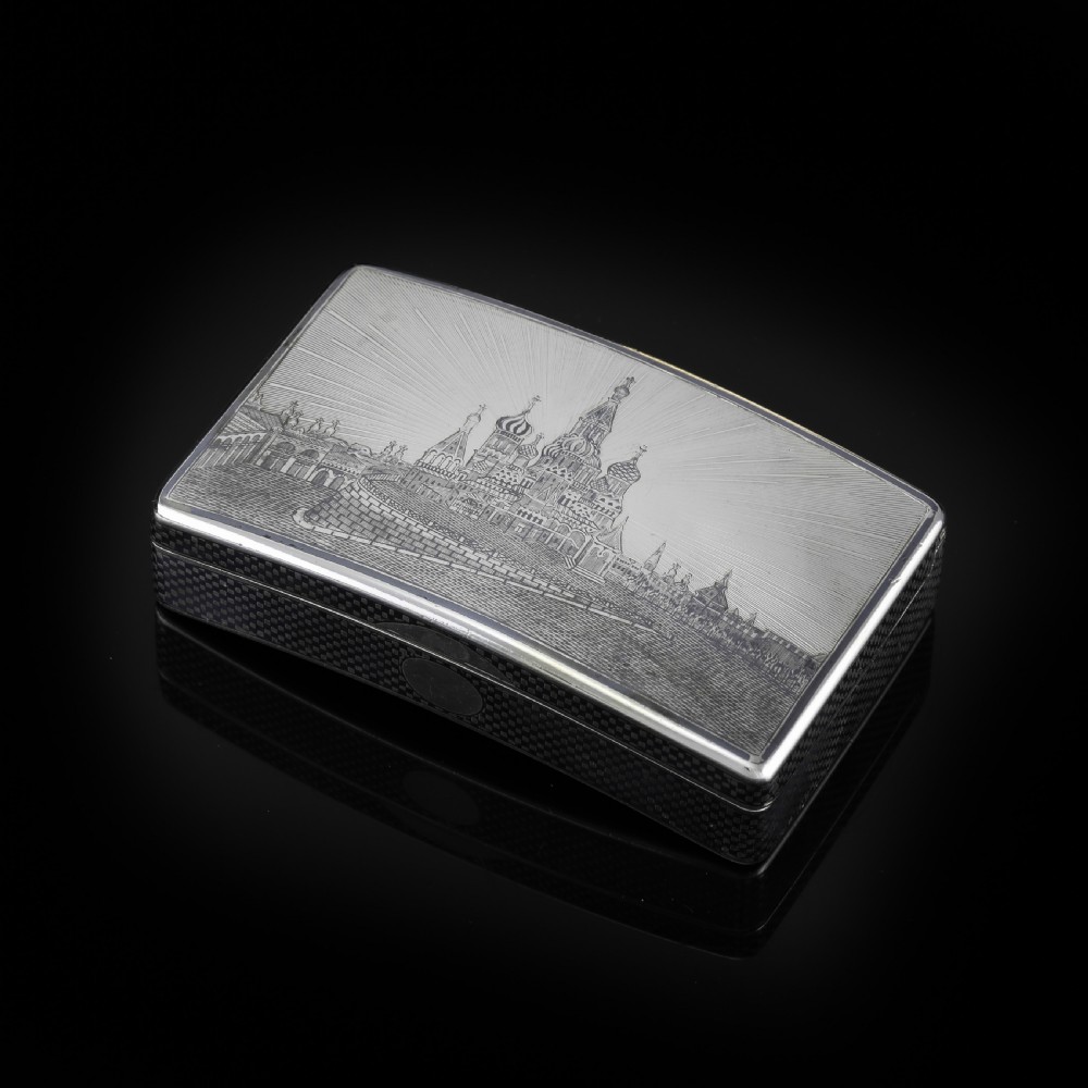 Antique Imperial Russian Silver Niello Snuff Box Kremlin Scene - Vasili Semenov 1863 View III