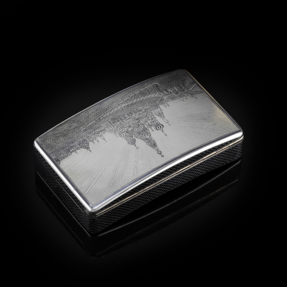 Antique Imperial Russian Silver Niello Snuff Box Kremlin Scene - Vasili Semenov 1863 View IV