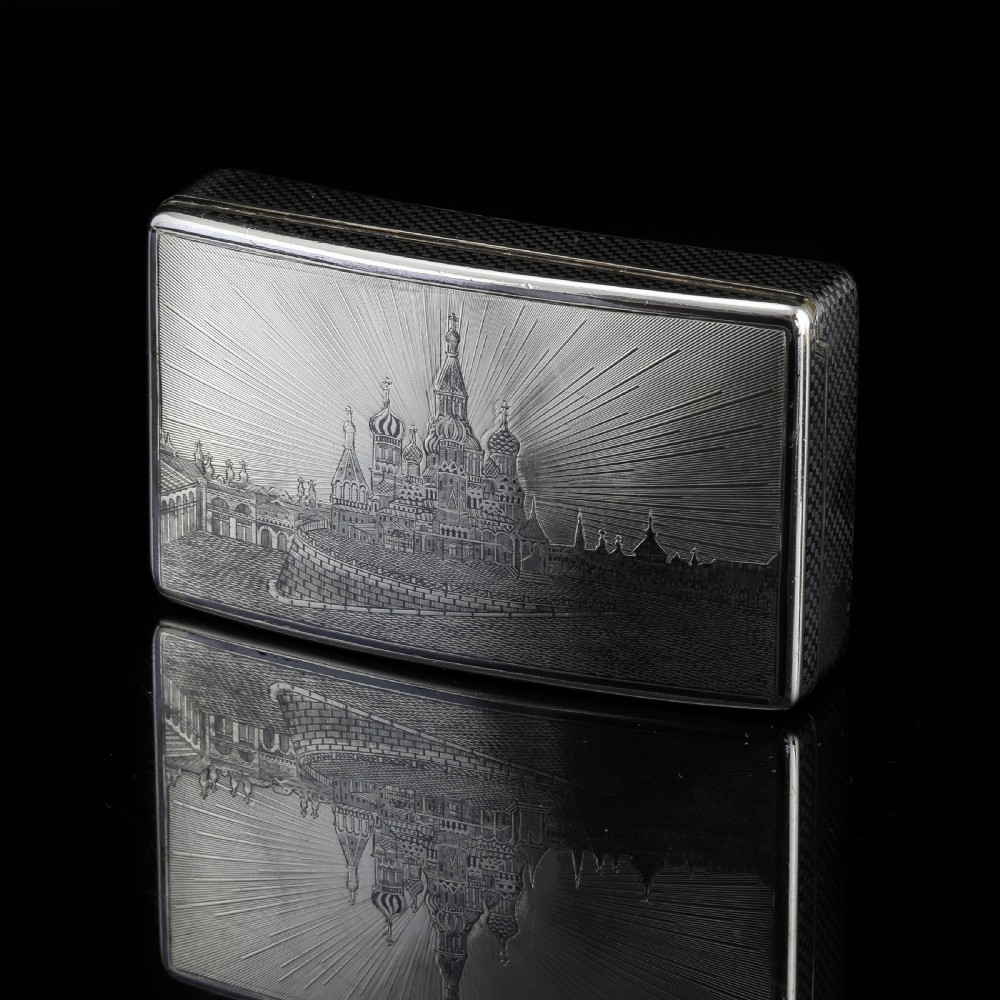 Antique Imperial Russian Silver Niello Snuff Box Kremlin Scene - Vasili Semenov 1863 View VIII