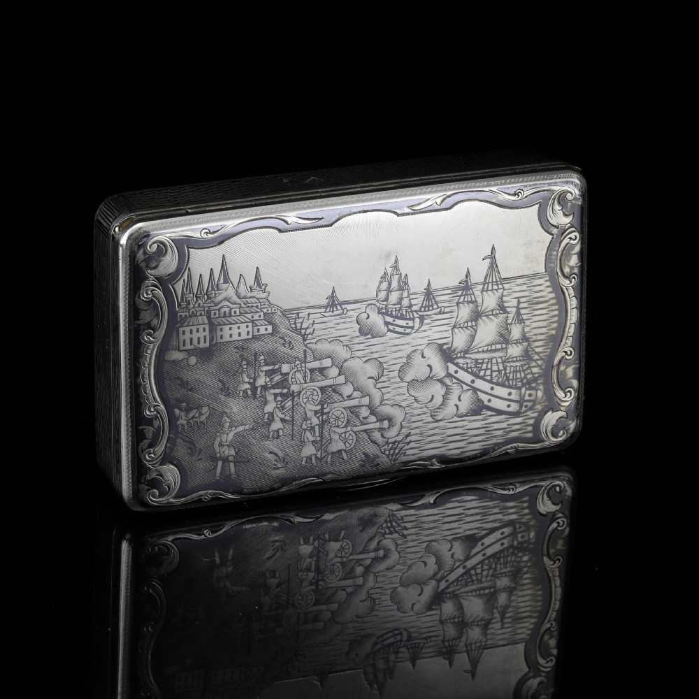 Antique Imperial Russian Silver Niello Snuff Box Naval Ship Battle Scene - T.Botkov 1855 View VII