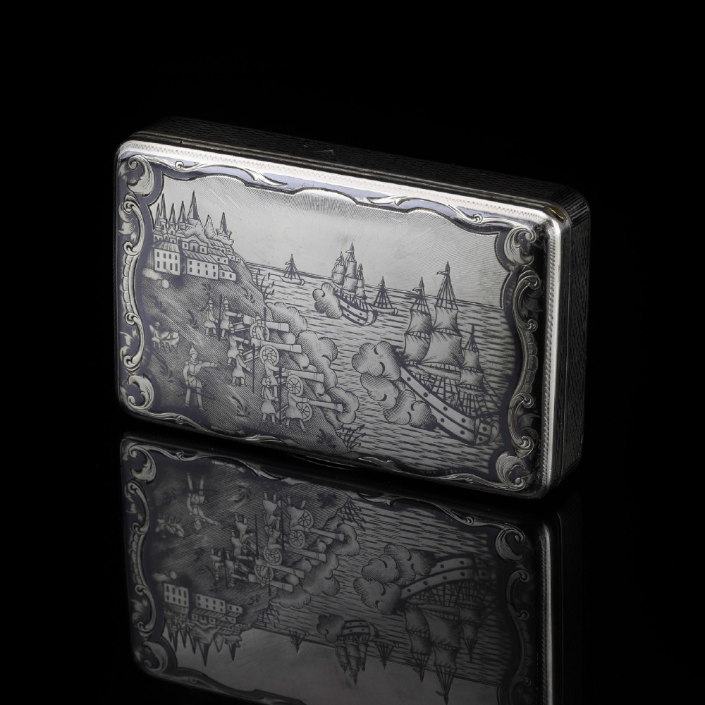 Antique Imperial Russian Silver Niello Snuff Box Naval Ship Battle Scene - T.Botkov 1855 View VIII
