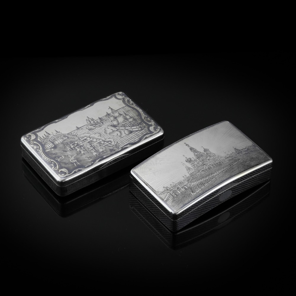 Antique Imperial Russian Silver Niello Snuff Box Naval Ship Battle Scene - T.Botkov 1855 View XVII