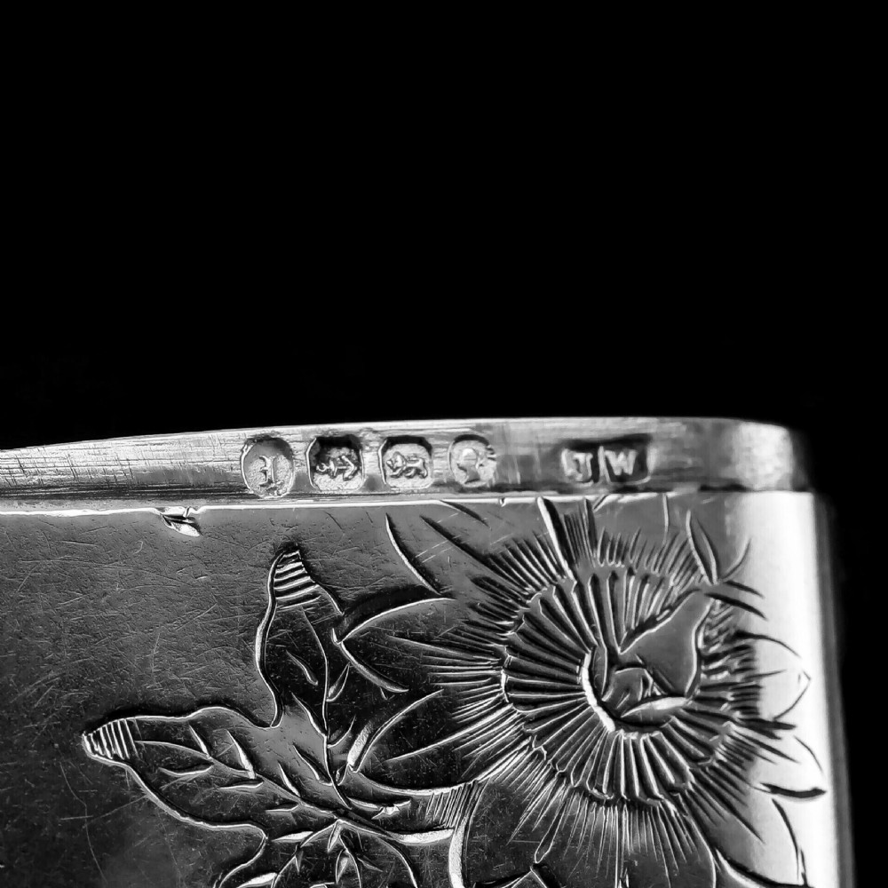Antique Victorian Solid Silver Vesta Case Aesthetic Style Engravings - Joseph Whitten 1885 View VII