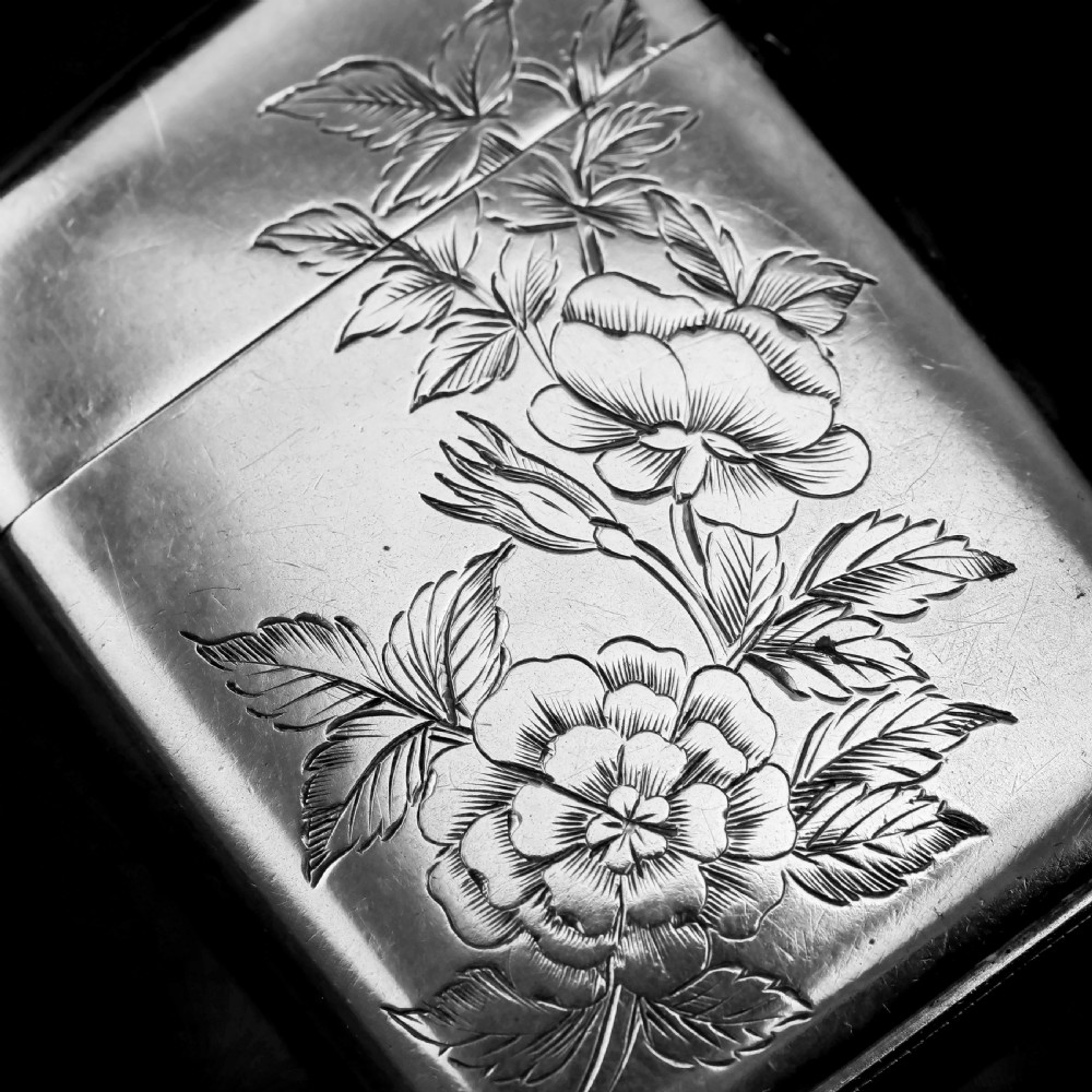 Antique Victorian Solid Silver Vesta Case Aesthetic Style Engravings - Joseph Whitten 1885 View VIII