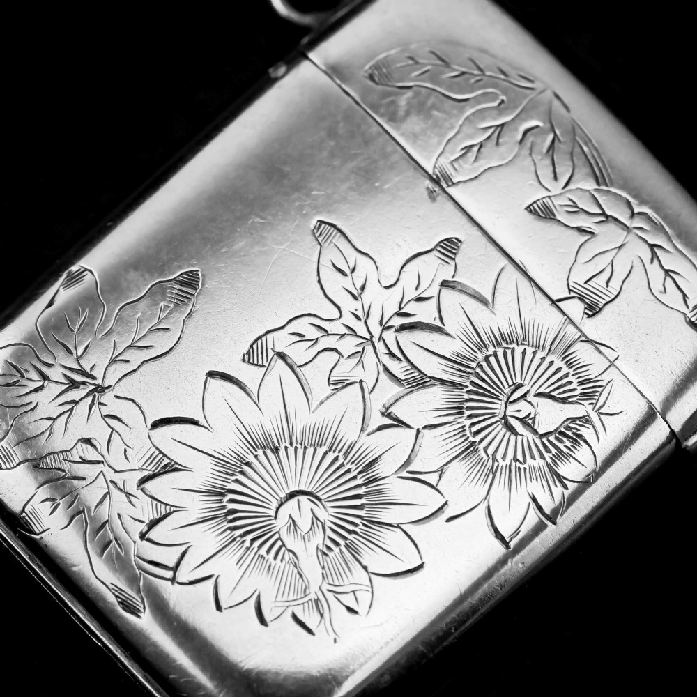 Antique Victorian Solid Silver Vesta Case Aesthetic Style Engravings - Joseph Whitten 1885 View IX