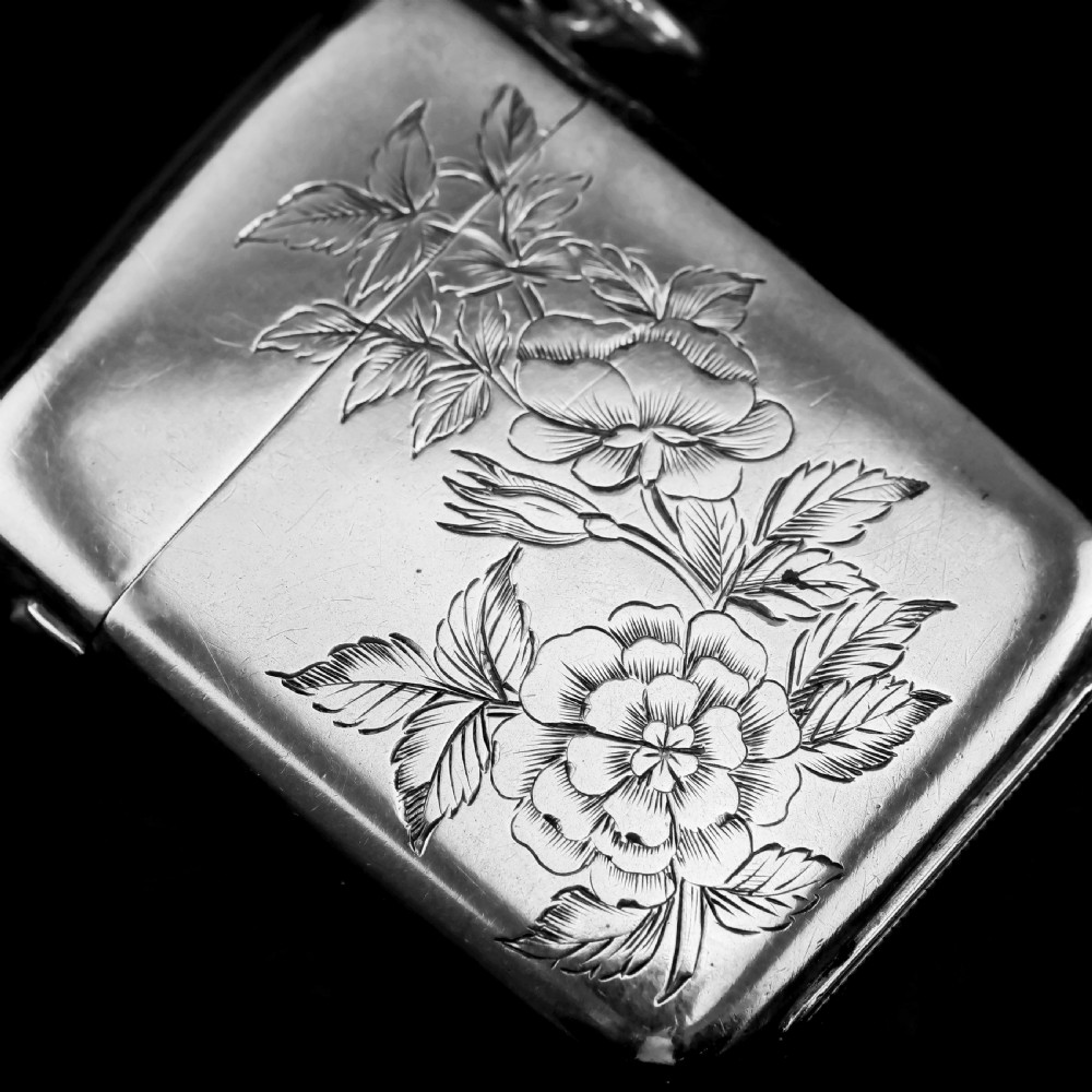 Antique Victorian Solid Silver Vesta Case Aesthetic Style Engravings - Joseph Whitten 1885 View X