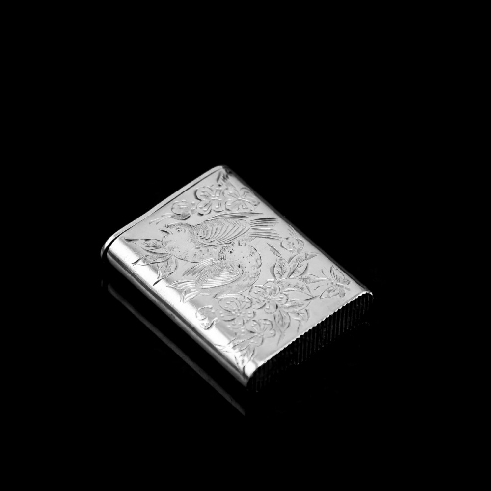 Antique Victorian English Solid Silver Vesta Case with Aesthetic Style Engravings - Sampson Mordan & Co 1889 View II