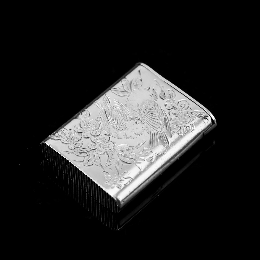 Antique Victorian English Solid Silver Vesta Case with Aesthetic Style Engravings - Sampson Mordan & Co 1889 View IV