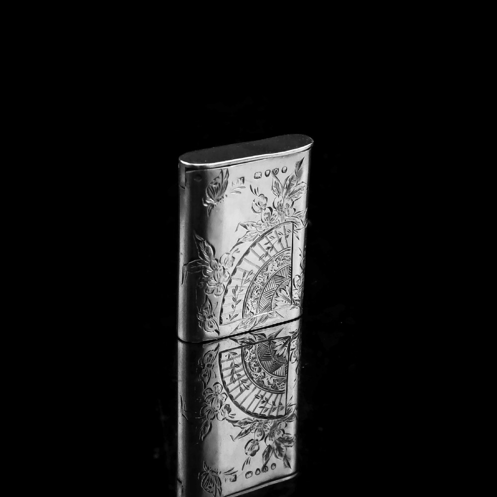 Antique Victorian English Solid Silver Vesta Case with Aesthetic Style Engravings - Sampson Mordan & Co 1889 View VII